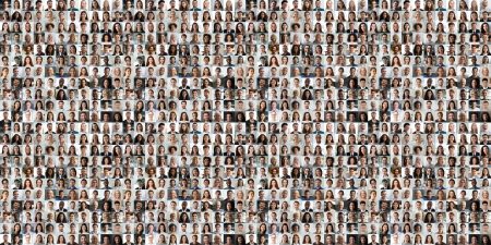 Hundreds of multiracial people faces headshots collection, collage mosaic
